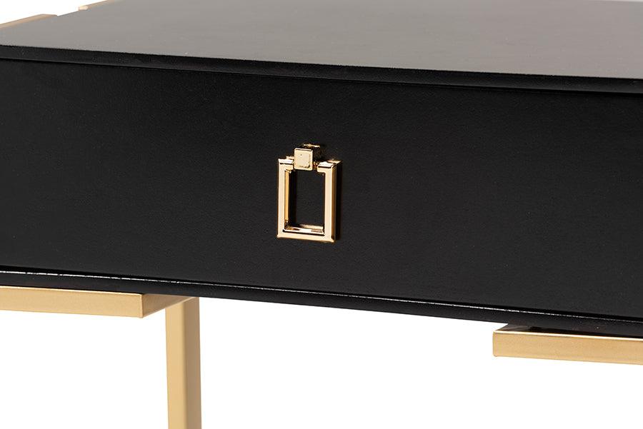 Wholesale Interiors Side & End Tables - Luna Contemporary Glam and Luxe Black Finished Wood and Gold Metal End Table