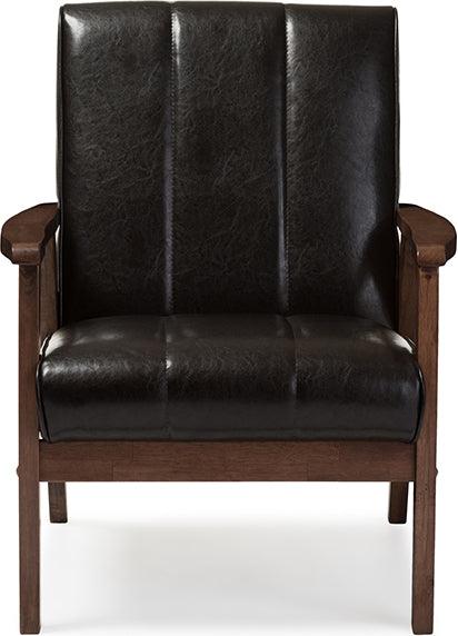 Wholesale Interiors Accent Chairs - Nikko Mid-century Modern Dark Brown Faux Leather Wooden Lounge Chair