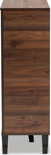 Wholesale Interiors Shoe Storage - Idina Two-Tone Walnut Brown and Grey Finished Wood 1-Door Shoe Cabinet