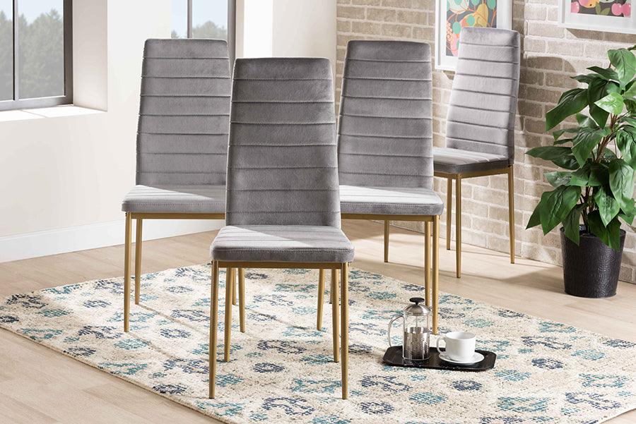 Wholesale Interiors Dining Chairs - Armand Grey Velvet Fabric Upholstered and Gold Finished Metal 4-Piece Dining Chair Set