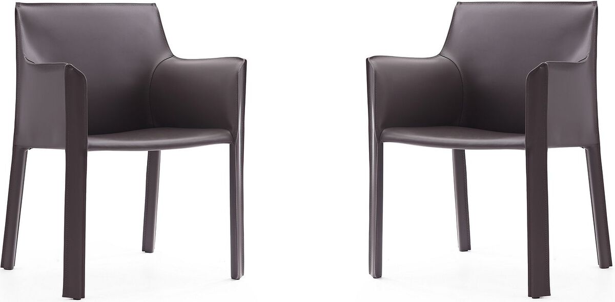 Manhattan Comfort Dining Chairs - Vogue Grey Faux Leather Arm Chair (Set of 2)