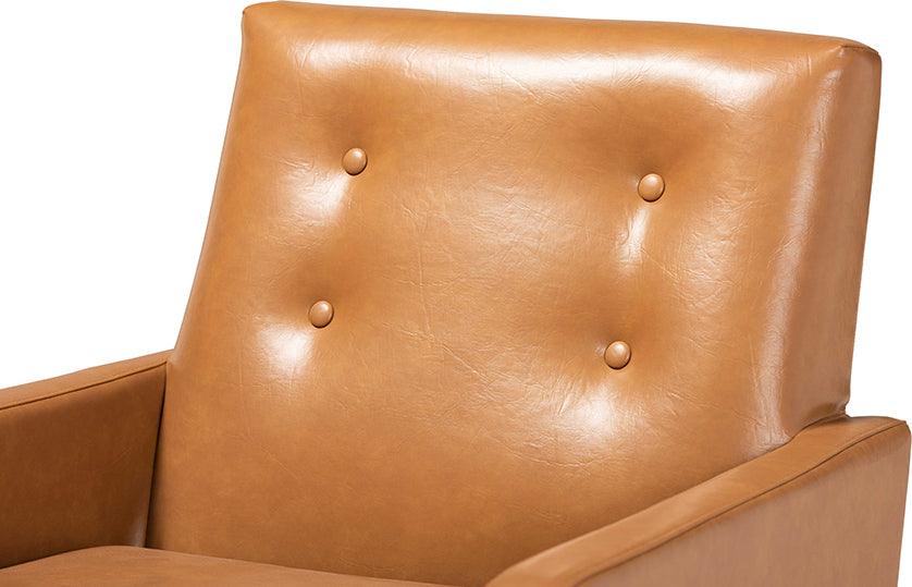 Wholesale Interiors Accent Chairs - Perris Mid-Century Modern Tan Faux Leather Upholstered and Walnut Brown Finished Wood