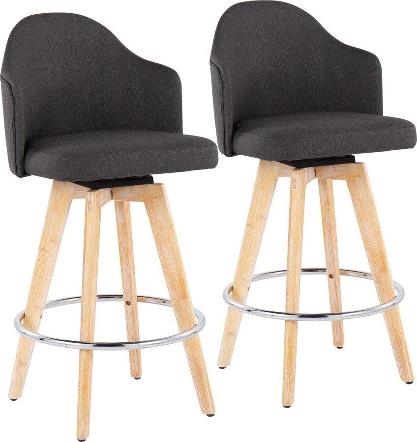 Lumisource Barstools - Ahoy Counter Stool With Natural Bamboo Legs & Round Chrome Metal With Charcoal (Set of 2)