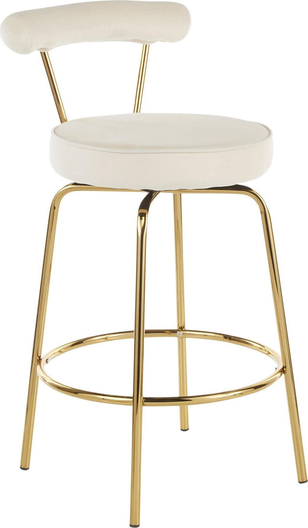 Lumisource Barstools - Rhonda Counter Stool Gold & Cream (Set of 2)