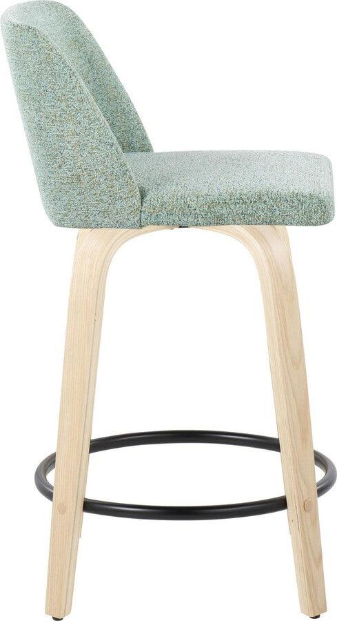 Lumisource Barstools - Toriano 24" Fixed Height Counter Stool In Natural & Light Green (Set of 2)