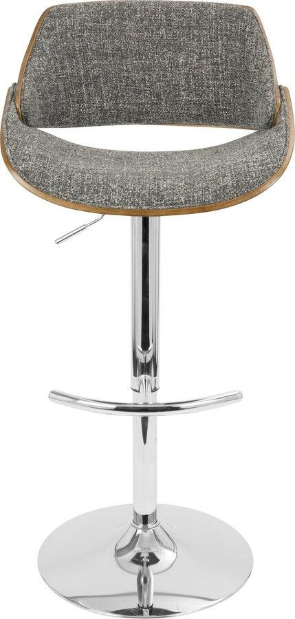 Lumisource Barstools - Fabrizzi Adjustable Barstool With Swivel In Chrome, Walnut & Grey Noise Fabric (Set of 2)