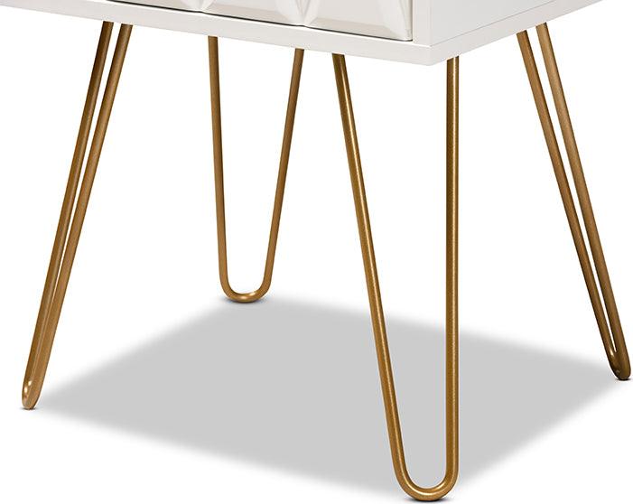 Wholesale Interiors Side & End Tables - Holbrook Contemporary Glam and Luxe White Finished Wood and Gold Metal 1-Drawer End Table