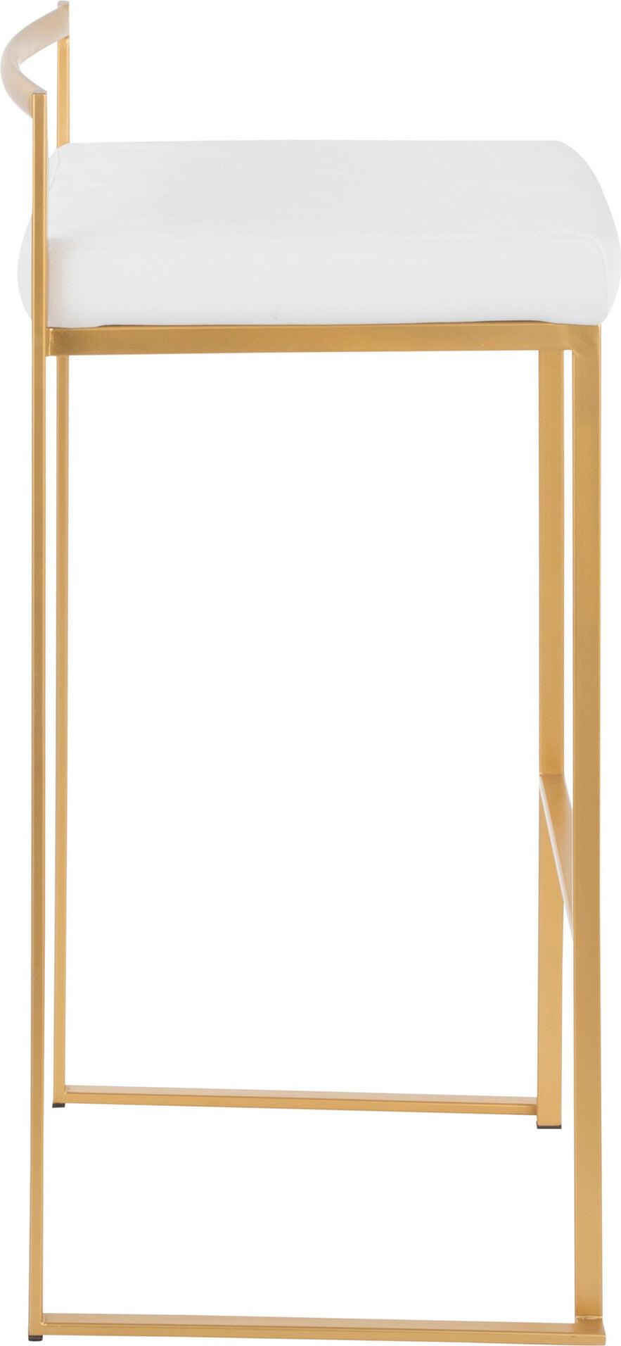Lumisource Barstools - Fuji Contemporary-Glam Stackable Barstool in Gold with White Velvet Cushion (Set of 2)