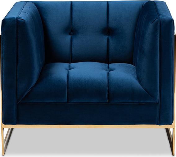 Wholesale Interiors Accent Chairs - Ambra Glam Royal Blue Velvet and Button Tufted Armchair with Gold-Tone Frame