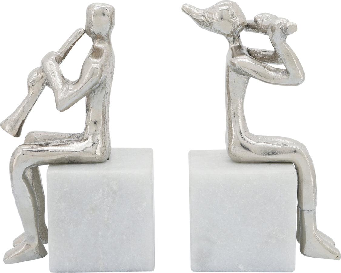 Sagebrook Home Bookends - S/2 Metal Musicians On Marble Base Silver