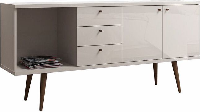 Manhattan Comfort Dressers - Utopia Wide Dresser in Off White and Maple Cream