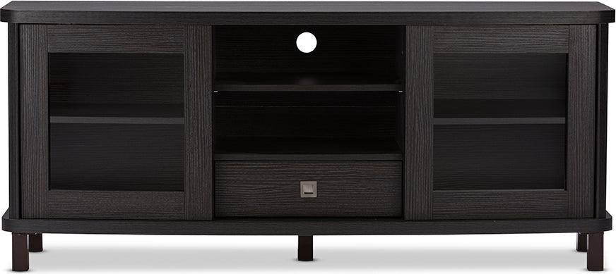 Wholesale Interiors TV & Media Units - Walda 60-Inch Greyish Dark Brown TV Cabinet with 2 Sliding Doors & 1 Drawer