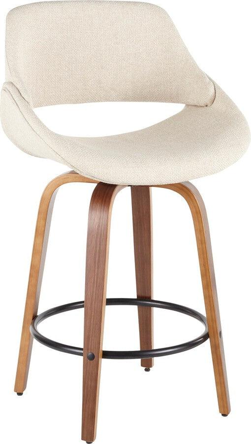 Lumisource Barstools - Fabrico Mid-Century Modern 38" Counter Stool in Walnut and Cream Fabric - Set of 2