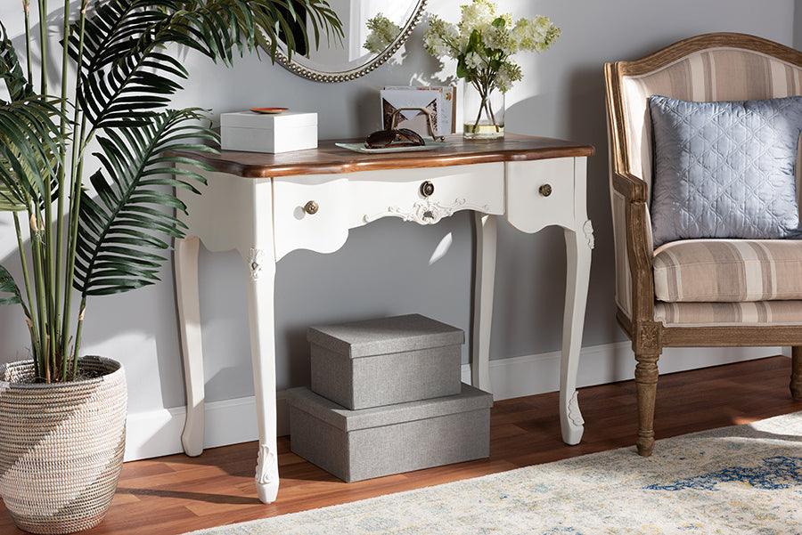 Wholesale Interiors Consoles - Sophie Classic French Country White and Brown Finished Small 3-Drawer Wood Console Table