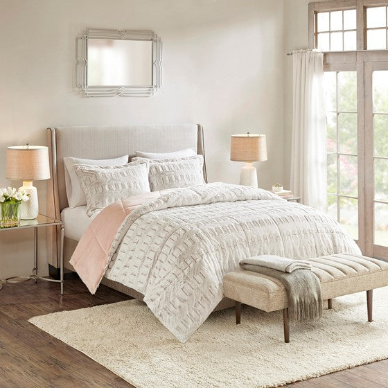 Olliix.com Comforters & Blankets - Back Print Long Fur Comforter Mini Set Blush Cal King