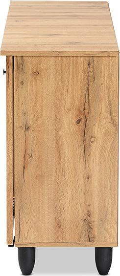Wholesale Interiors Shoe Storage - Fernanda Modern and Contemporary Oak Brown Finished Wood 3-Door Shoe Cabinet