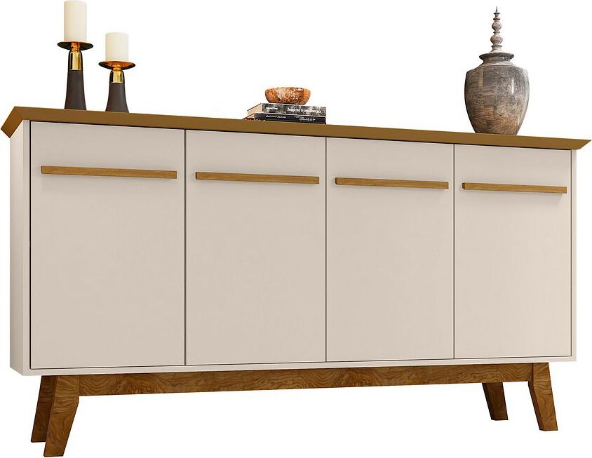 Manhattan Comfort Buffets & Sideboards - Yonkers 62.99 Sideboard with Solid Wood Legs & 2 Cabinets in Off White & Cinnamon