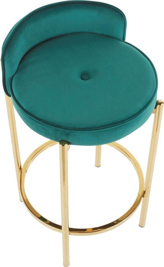 Lumisource Barstools - Chloe Contemporary Counter Stool in Gold Metal and Green Velvet - Set of 2
