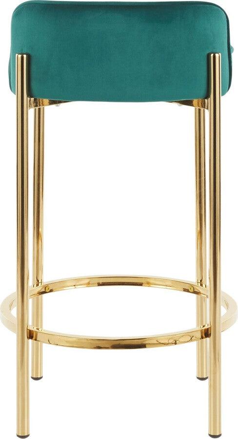 Lumisource Barstools - Chloe Contemporary Counter Stool in Gold Metal and Green Velvet - Set of 2