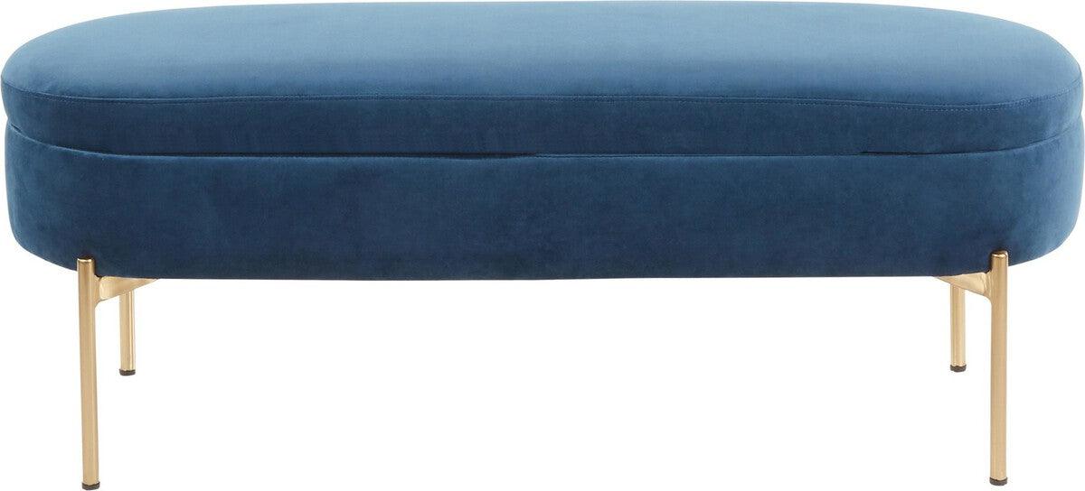 Lumisource Benches - Chloe Contemporary/Glam Storage Bench in Gold Metal and Blue Velvet