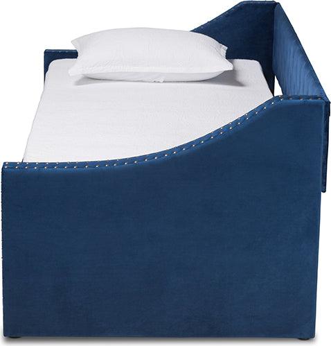 Wholesale Interiors Daybeds - Raphael Navy Blue Velvet Fabric Upholstered Twin Size Daybed with Trundle
