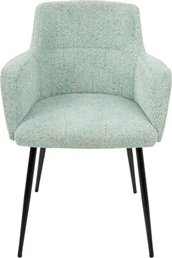 Lumisource Dining Chairs - Andrew Contemporary Dining/Accent Chair in Black with Seafoam Green Fabric - Set of 2