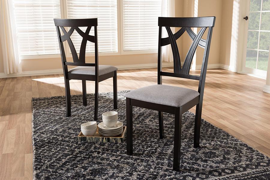 Wholesale Interiors Dining Chairs - Sylvia Modern and Contemporary Grey Fabric Upholstered and Dark Brown Finished Dining