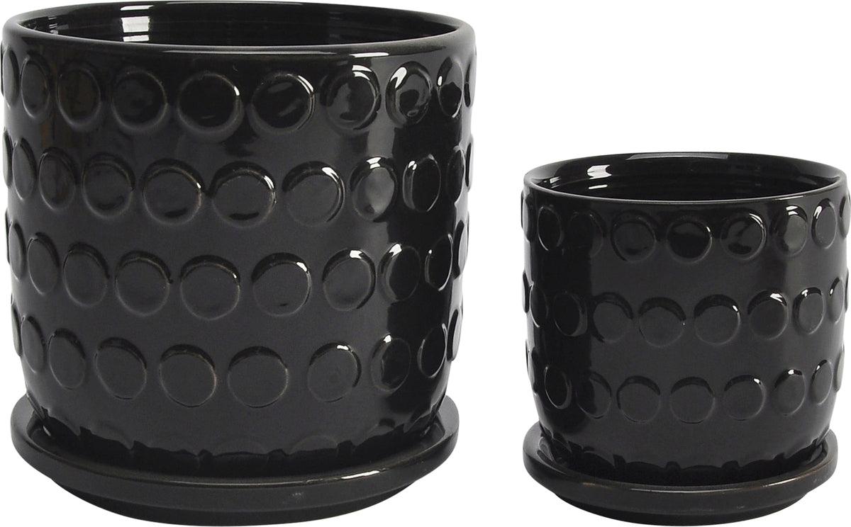 Sagebrook Home Planters - Set Of 2 5/6" Bubble Planter W. SauCeremic Black