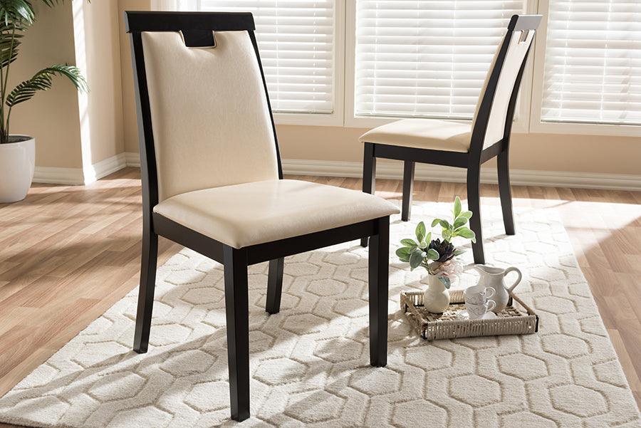 Wholesale Interiors Dining Chairs - Evelyn Modern and Beige Faux Leather Upholstered and Dark Brown Finished Dining Chair (Set of 2)