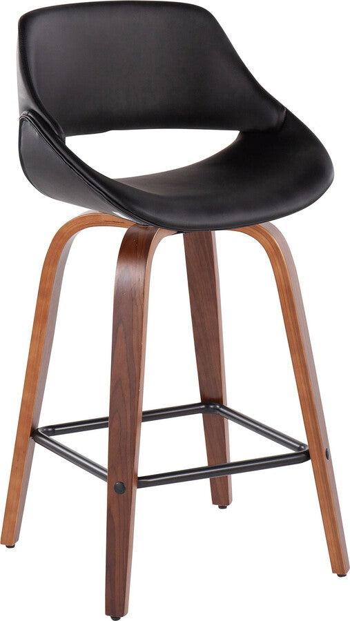Lumisource Barstools - Fabrico Fixed-Height Counter Stool In Walnut Wood With Square Black Footrest & Black (Set of 2)