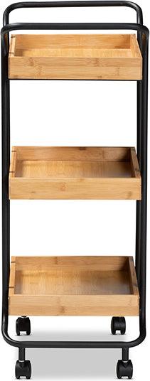 Wholesale Interiors Kitchen & Bar Carts - Baxter Contemporary Oak Brown Wood and Black Metal 3-Tier Mobile Kitchen Cart