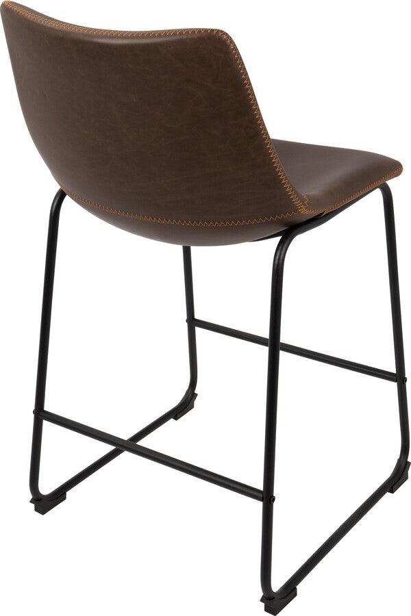 Lumisource Barstools - Duke 26" Industrial Counter Stool in Black with Espresso Faux Leather and Orange Stitching - Set of