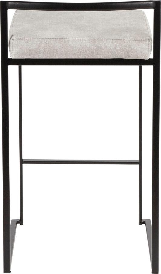 Lumisource Barstools - Fuji Stackable Counter Stool in Black with Light Grey Cowboy Fabric Cushion - Set of 2