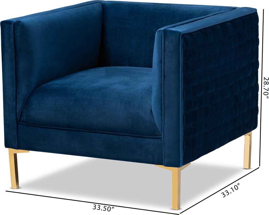 Wholesale Interiors Accent Chairs - Seraphin Glam and Luxe Navy Blue Velvet Fabric Upholstered Gold Finished Armchair