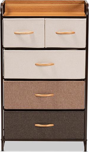 Wholesale Interiors Cabinets & Wardrobes - Volkan Modern Multi-Colored Fabric and Black Metak 5-Drawer Storage Cabinet