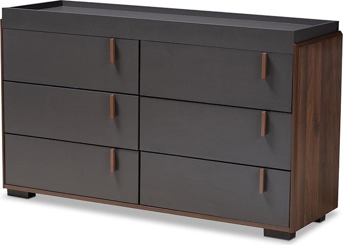 Wholesale Interiors Dressers - Rikke Modern and Contemporary Two-Tone Gray and Walnut Finished Wood 6-Drawer Dresser