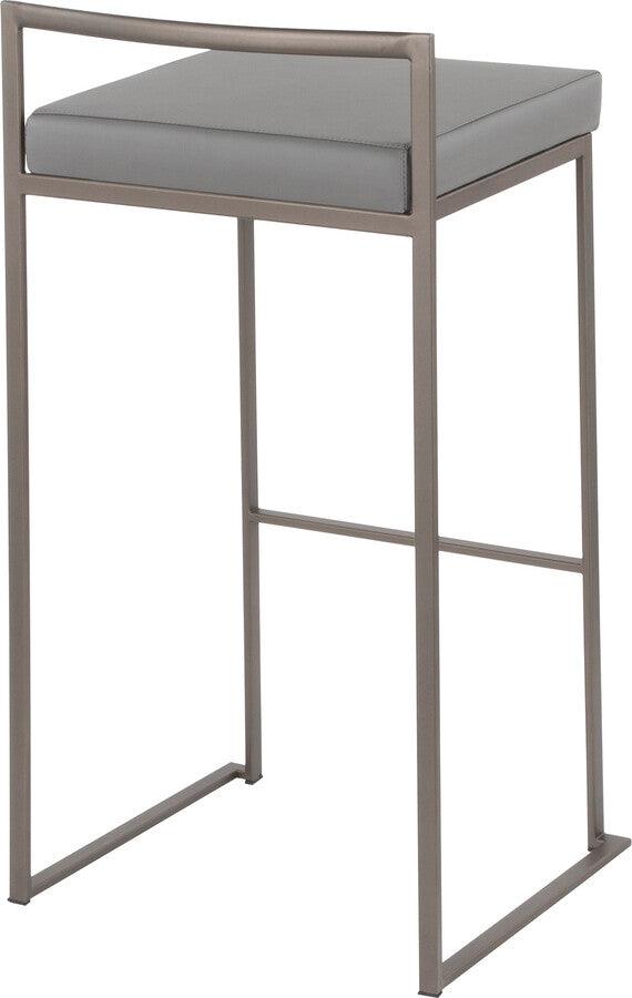 Lumisource Barstools - Fuji Industrial Stackable Barstool in Antique with Grey Faux Leather Cushion - Set of 2