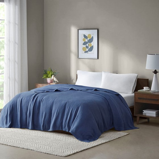 Olliix.com Comforters & Blankets - Cotton Blanket Navy Twin