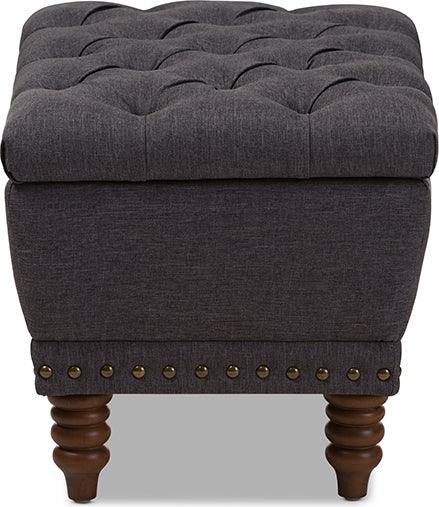 Wholesale Interiors Ottomans & Stools - Annabelle Dark Grey Fabric Upholstered Walnut Wood Finished Button-Tufted Storage Ottoman