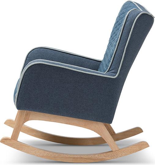 Wholesale Interiors Rocking Chairs - Zoelle Mid-Century Modern Blue Fabric Upholstered Natural Finished Rocking Chair