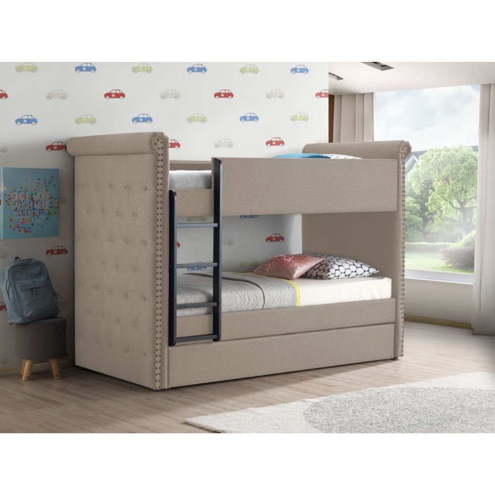 ACME Furniture Beds - Bunk Bed & Trundle (Twin/Twin), Beige Fabric