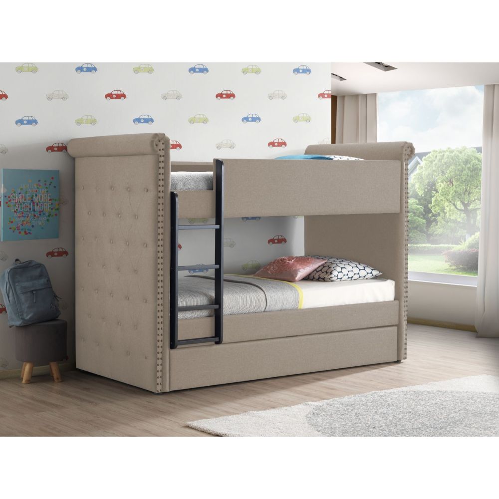 ACME Furniture Beds - Bunk Bed & Trundle (Twin/Twin), Beige Fabric
