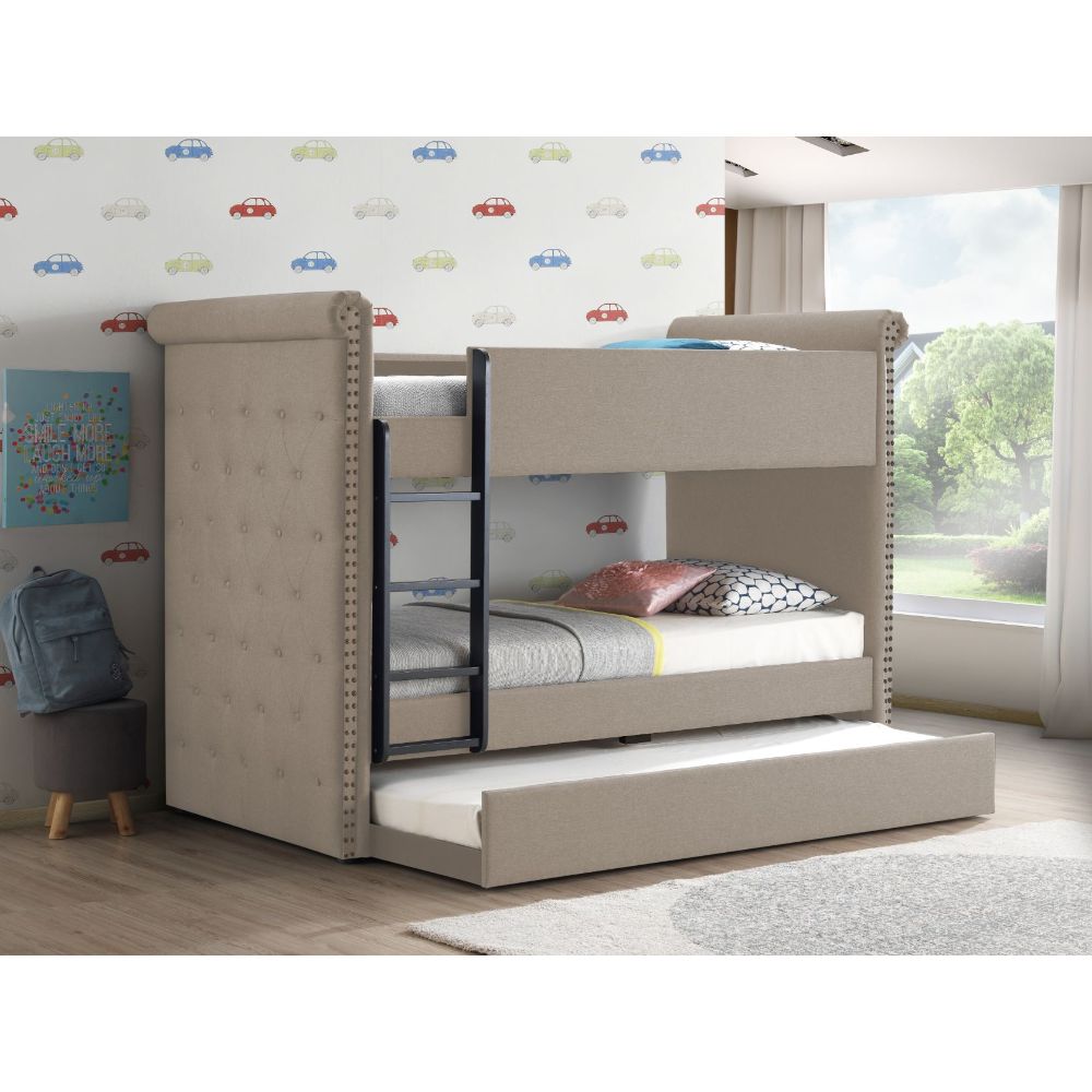 ACME Furniture Beds - Bunk Bed & Trundle (Twin/Twin), Beige Fabric