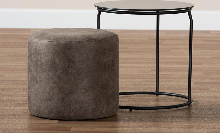 Wholesale Interiors Living Room Sets - Kira Modern and Contemporary Black with Grey and Brown 2-Piece Nesting Table and Ottoman Set