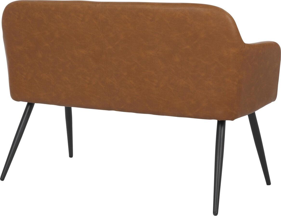 Lumisource Benches - Daniella Industrial High Back Bench in Black Steel and Camel Faux Leather