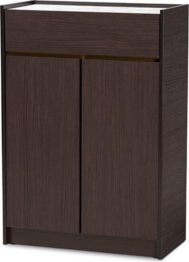 Wholesale Interiors Shoe Storage - Walker Dark Brown and Gold Finished Wood Shoe Cabinet with Faux Marble Top