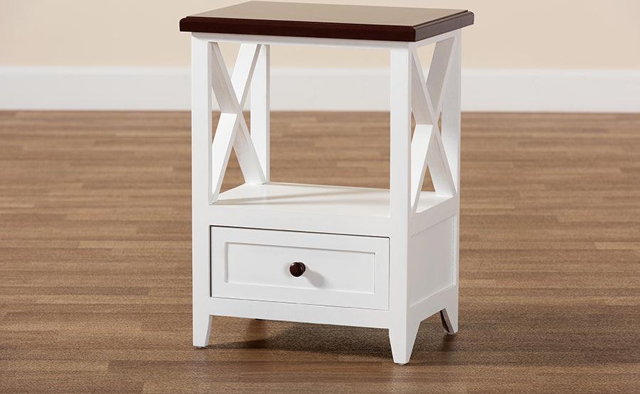 Wholesale Interiors Side & End Tables - Vesta Modern and Contemporary Two-Tone White and Dark Brown Wood 1-Drawer End table
