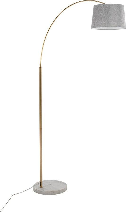 Lumisource Floor Lamps - March Contemporary Floor Lamp In White Marble & Antique Brass Metal With Grey Linen Shade