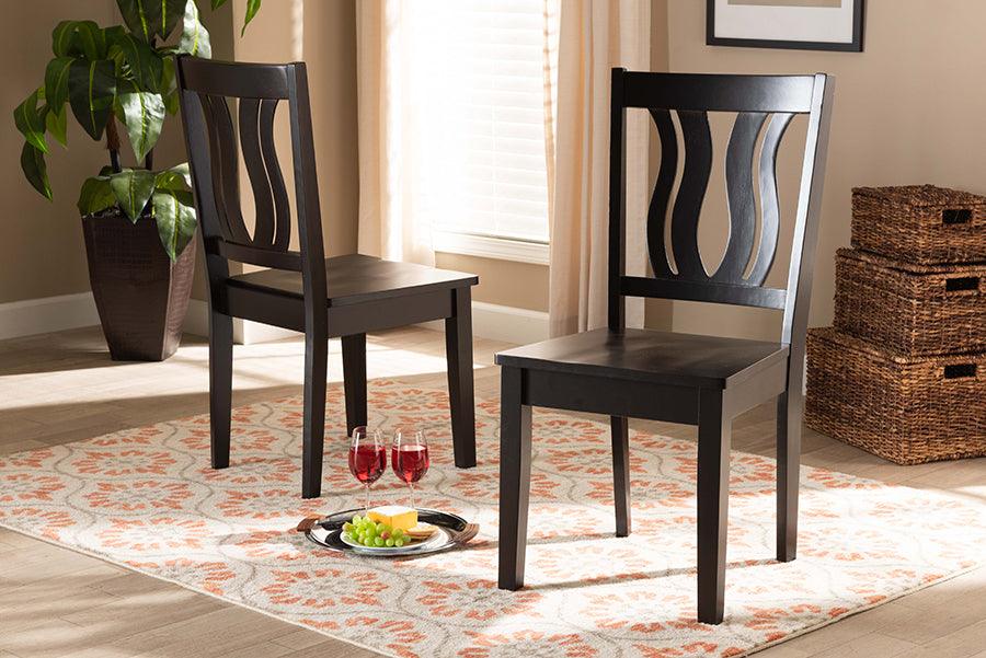 Wholesale Interiors Dining Chairs - Fenton Contemporary Transitional Dark Brown Wood 2-Piece Dining Chair Set