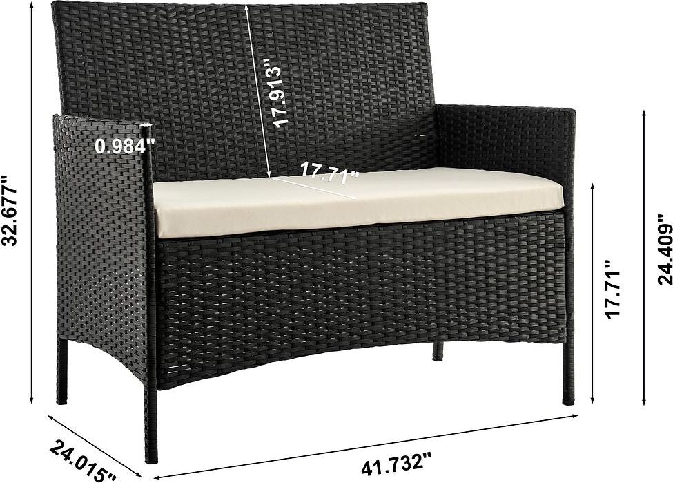 Manhattan Comfort Outdoor Conversation Sets - Imperia Patio 4- Person Conversation Set with Coffee Table with Cream Cushions